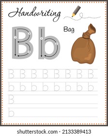 Handwriting workbook for children. Worksheets for learning letters. Activity book for kids. Educational pages for preschool. Letter B.
