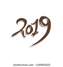 Handwritten 2019 for the New Year. Vector template design. 