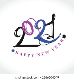 Handwritten 2021 Happy New Year. Flat vector template 2021 with wishes. Happy New Year. Design template card, cover, calendar,  brochure, poster, banner. 