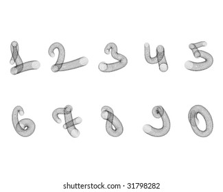 Handwritten 3D arabic numerals.