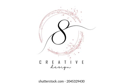 Handgeschriebenes 8-stelliges Logo mit staubrosa Funkeln und Glanz. Dekorative glänzende Vektorgrafik mit Nummer 8.
