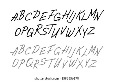 Handwritten ABC. Modern ink font. Capital letters. Uppercase alphabet. Slanted sans serif. Alternative letterforms set