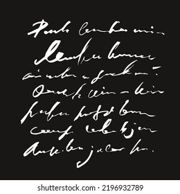 Handwritten abstract text illustration, vector monochrome script background, hand drawn illustration