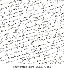 Handwritten abstract text, scribbles vector seamless pattern, vector monochrome script isolated on white background