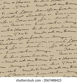 Handwritten abstract text, scribbles vector seamless pattern, vector monochrome script isolated on beige background