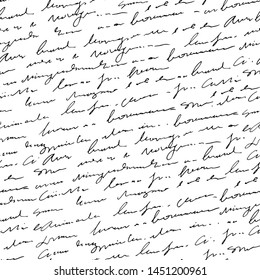 Handwritten abstract text seamless pattern, vector monochrome script background