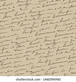 Handwritten abstract text seamless pattern, vintage beige vector script background