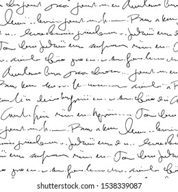 Handwritten abstract text seamless pattern, vector monochrome script background