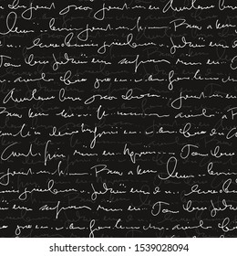 Handwritten abstract text seamless pattern, vector monochrome script background