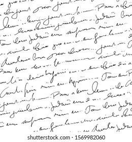 Handwritten abstract text seamless pattern, vector monochrome script background