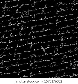 Handwritten abstract text seamless pattern, vector monochrome script chalkboard background