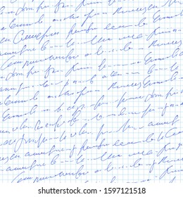 Handwritten abstract text seamless pattern, vector cursive script background, imitation of hand-drawn ink text
