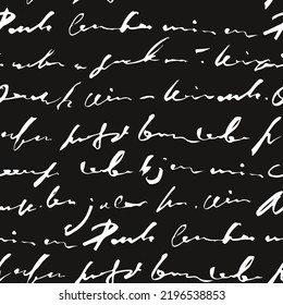 Handwritten abstract text seamless pattern, vector monochrome script background, hand drawn school blackboard illustration