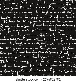 Handwritten abstract text seamless pattern, vector monochrome script background, hand drawn school blackboard illustration