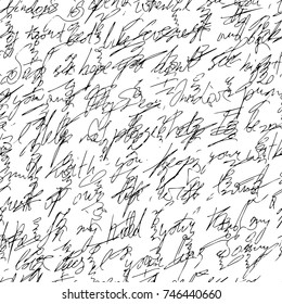 handwritten abstract text. Seamless pattern written with a black pen. Vector illustration for fabric texture