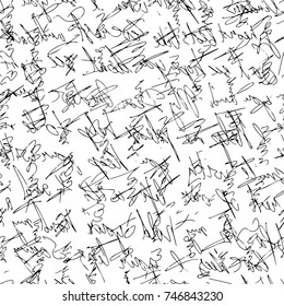 handwritten abstract text. Seamless pattern written with a black pen. Vector illustration for fabric texture
