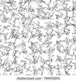 handwritten abstract text. Seamless pattern written with a black pen. Vector illustration for fabric texture