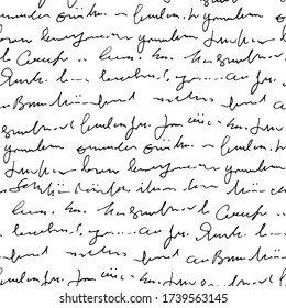 Vector de texto abstracto manuscrito patrón sin fisuras, script monocromo vector aislado en fondo blanco