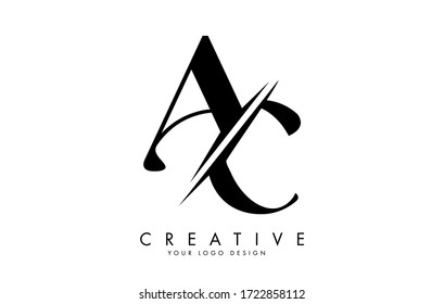 Handwritten AC A C letters with creative cut. Vector Illustration with letters A and C. 