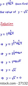 Handgeschriebene algebraische Lösung, die logarithmische und exponentielle Vereinfachungsschritte zeigt, ideal für Mathematikunterricht, Tutorials und akademische Lernmaterialien.
