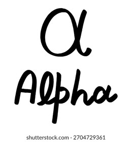 Símbolo alfa escrito a mano que representa la primera letra del alfabeto griego sobre un fondo blanco