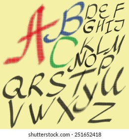 Handwritten alphabet with halftone effects