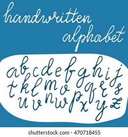 Handwritten alphabet. Hand drawn style modern calligraphy cursive typeface. Lettering for Designs: Logo, Greeting Cards, Poster. Vector type set.