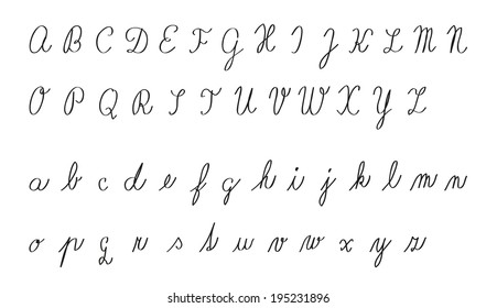 Handwritten alphabet isolated on white - classic child characters