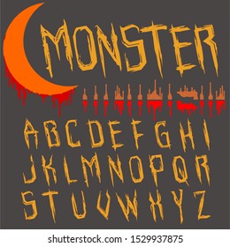 Handwritten alphabet letters for Halloween background vintage named Monster