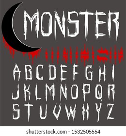 Handwritten alphabet script letters named Monster