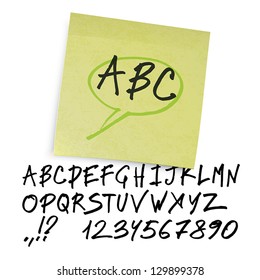 Handwritten alphabet (uppercase letters with numbers). Vector.