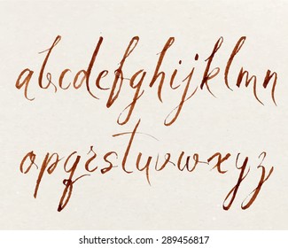 Handwritten alphabet written with brush pen. Brush pen alphabet. 