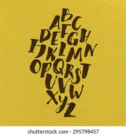 Handwritten alphabet written with brush pen. Full version. Calligraphic poster. 