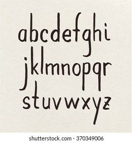 Handwritten alphabet. Alphabet written with brush pen. Inked ABC.
