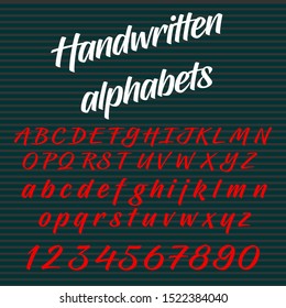 Handwritten alphabets calligraphic characters vector typeface vintage and numbers