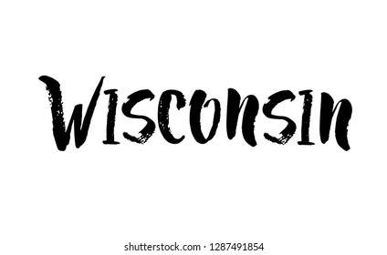 Handwritten american state name Wisconsin. Calligraphic element for your design. Modern brush calligraphy. Vector illustration.