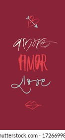 Hand-written Amore Love Amor. EPS vector file. Hi res JPEG included.