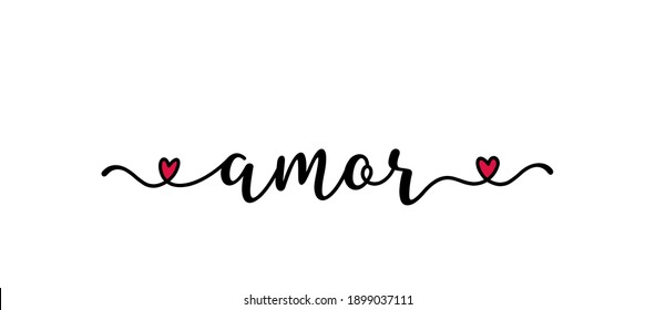 Handwritten AMOUR word in Spanish. Translated LOVE. Script Lettering for greeting card, poster, flyer, banner. Modern calligraphy inscription for header or as design element