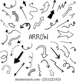 Hand-written arrow illustration collection vector design different black drawing is drawn art line sign symbol