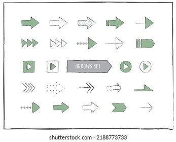 Conjunto de iconos de ilustración de vector de flecha manuscrita