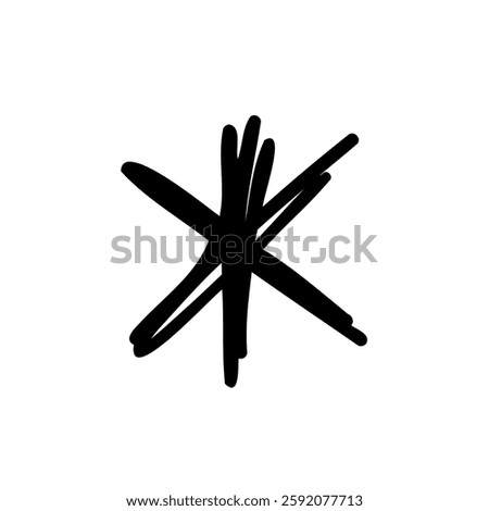 Handwritten asterisk symbol in hand drawn style. Vector illustration isolated on white background. For typography, font, shop, logo, alphabet, sales, signboard, education, branding, presentation