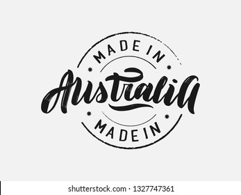 Handwritten Australia logo, lettering, calligraphy. Logos for stamp, banner, poster, postcard, website. Vector template eps 10