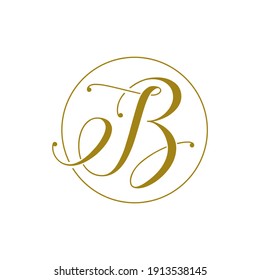 handwritten I B or B letter logo with circle line design vector