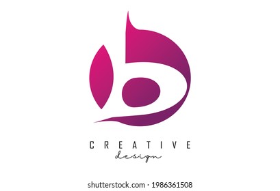 Logo escrito a mano en círculo degradado rosa con corte creativo. Logo de la carta creativa B con fondo rosado.
