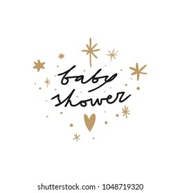 Handwritten baby shower card.
Decor elements for your stuff and graphic design. Clipart. Isolated.