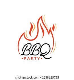 Handwritten BBQ Party logo template with fire. Barbecue party logo. Vector illustration