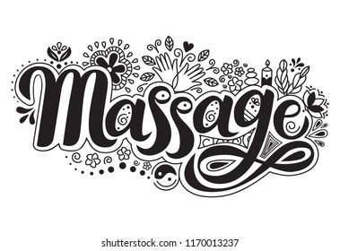 Handwritten in beautiful calligraphic text, lettering for spa, massage salon. Label vector illustration
