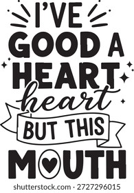 Handwritten black calligraphy quote about good heart and communication struggles with heart and mouth symbols on white background