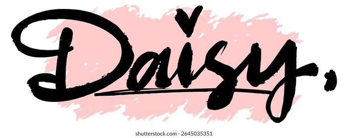 Handwritten black graffiti name “Daisy” with pink splatter background. Feminine and trendy name tag perfect for streetwear prints, digital stickers, and urban design.