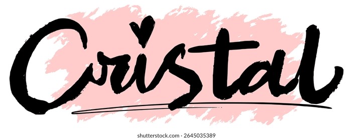 Handwritten black graffiti name “Cristal” with pink splatter background. Feminine and stylish name tag perfect for stickers, streetwear design, or modern urban art.